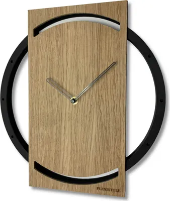 Produktbild von Wanduhr ohne tickgeräusche Wood Oak 2 Schwarz 32cm, Wohnzimmer, Schlafzimmer, in EU hergestellt