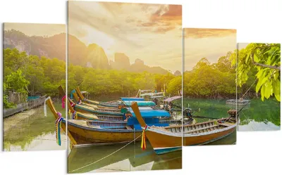 Produktbild von Bild auf Leinwand - Leinwandbild - Berge Boot Wasser - 160x90cm - Wand Bild - Wanddeko - Wandbilder - Leinwanddruck - Bilder - Kunstdruck - Wanddekoration - Leinwand bilder - Wandkunst - DL160x90-4003