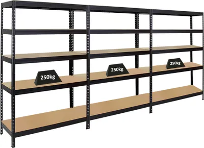 Produktbild von Mega Deal | 3x Schwerlastregal Rivet | HxBxT 180x120x45 cm | Fachlast 250kg | Schwarz