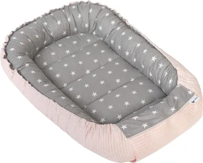 Image de Nid de bébé, lit de voyage, 100x60x15, étoiles grises avec gaufrette rose clair