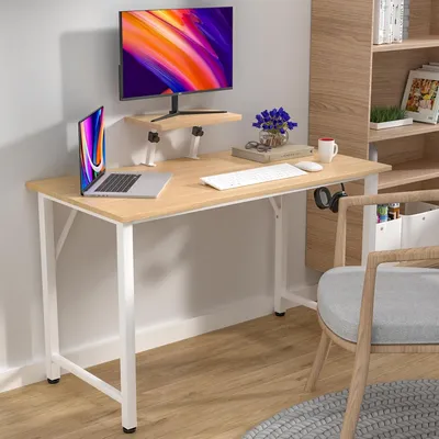 Produktbild von Schreibtisch mit Höhenverstellbar Monitorständer,Computertisch PC-Tisch,Gaming-Tisch Schreibtisch für Schlafzimmer,Büro,Bett,Sofa 100x50x75cm Holzfarb