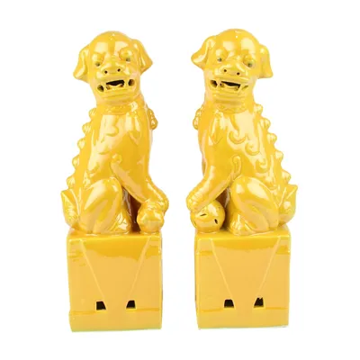 Produktbild von Fine Asianliving Chinesische foo Hunde Fu Löwe Hunde Tempel Paar Peking Löwen, Fu FOO Hund Statuen, Steinwächter-Statuen Chinesisch Feng Shui Guardian Löwen Porzellan Jingdezhen