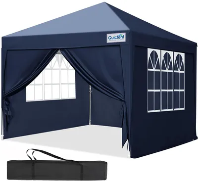 Produktbild von Quictent Pavillon 3x3 Faltpavillon mit 4 Seitenteilen, Wasserdicht Gartenpavillon mit Rolltasche, Partyzelt Gartenzelt, Blau