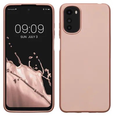 Produktbild von kwmobile Handyhülle für Motorola Moto E32 Hülle - Silikon Case metallisch schimmernd - Schutzhülle Cover - Metallic Rosegold