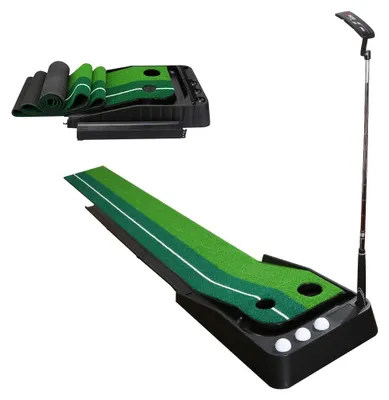 Produktbild von Eikuavons Golf Putting Set für Zuhause, 250 cm Putting Green Indoor mit Ballrückführung, 2 Ziellöchern, Putter und 3 Golfbällen, Golf Trainingsset