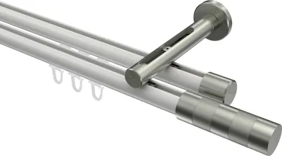 Produktbild von Interdeco Innenlaufstange / Gardinenstange mit Innenlauf Weiß / Edelstahl-Optik, Typ Siteno Mavell (Zylinder Bicolor), 20 mm Ø 2-läufig, 320 cm