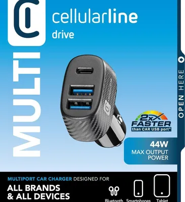 Immagine prodotto di Cellularline Car Multipower Trio - iPhone, Samsung, Xiaomi, Oppo and other Smartphones and Tablets Caricabatterie da auto veloce con 3 porte