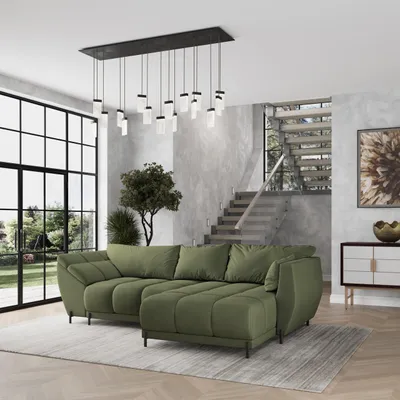 Produktbild von Masseno Ecksofa VESTANO R-S mit Schlaffunktion L-Form, Sofa mit Bettkasten, Wohnzimmersofa, Couch, Soffa, Bettsofa, Couchgarnitur- Grün, MATT VELVET 38