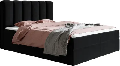 Produktbild von Boxspringbett 160 x 200 cm Rimini - Doppelbett mit Bettkasten, Matratze H3, Topper - Polsterbett, Velvet Schwarz (Amor Velvet 4322)