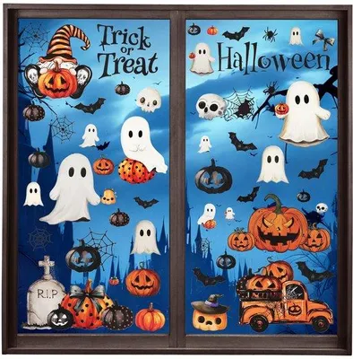 Produktbild von Unyqoos® Set mit 8 Halloween-Fensteraufklebern für festliche Dekoration und Atmosphäre