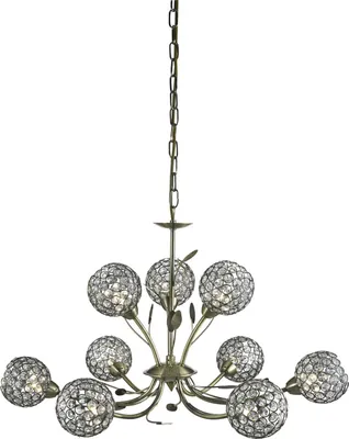 Produktbild von Bellis II 9-flammige Pendelleuchte messing antik mit dekorativem Glasschirm