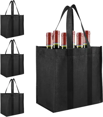 Productafbeelding van Flessentas voor 6 Flessen - Draagtas met Scheidingswanden, 31 x 25 x 18 cm, Zwart