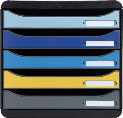 Produktbild von Exacompta , Schubladenbox Big Box Plus, 5 Offene Schubladen, Bee Blue - Farben Sortiert - Neu, 5 Schublade(n), Kunststoff, Gemischte Farben, 1 Stück(e), 347 mm, 271 mm