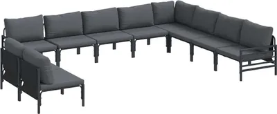 Image de vidaXL Ensemble de canapé de jardin avec coussins 10 pcs noir acier