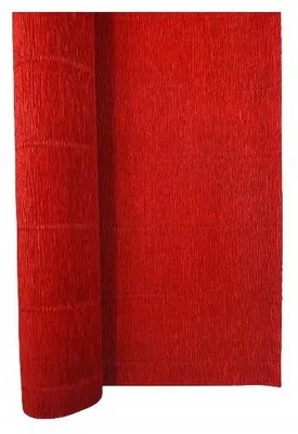 A roll of red crepe paper is shown, partially unrolled.