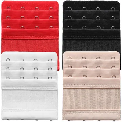 Produktbild von Stück BH-Verlängerungen, BH-Trägerverlängerung mit 4 Haken für Damen in Schwarz, Weiß, Rot und Hautfarbe, 3 Reihen