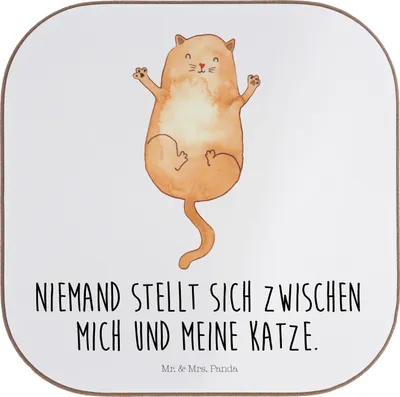 Produktbild von Mr. & Mrs. Panda Holzuntersetzer Katze Umarmen - Weiß - Geschenk, Untersetzer Gläser, für, Cats, Cat, Familie, Tassenuntersetzer, gläseruntersetzer, Coaster, Katzen
