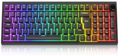 Produktbild von Titanwolf CLAW mechanische Gaming Tastatur, kabelloses RGB Keyboard, 99 Tasten QWERTZ, lineare Hot-Swap Switches, 2,4 GHz, Bluetooth, USB-C, 4000 mAh Akku, NKRO, schwarz