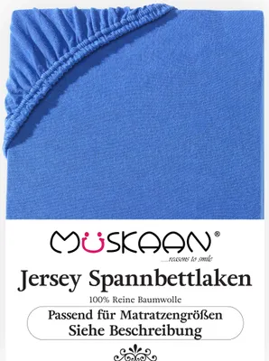 Produktbild von Müskaan Jersey Spannbettlaken 180x200 - 200x220 royalblau für Boxspringbett und Wasserbett Bettlaken 100% Baumwolle