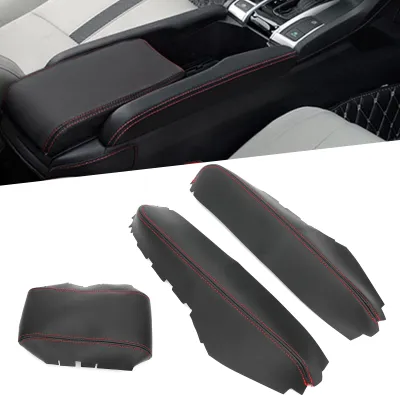 Produktbild von 3 Stück Mittelkonsolen-Armlehnenpolsterbezüge aus Kunstleder, passend für Honda Civic 2016–2018