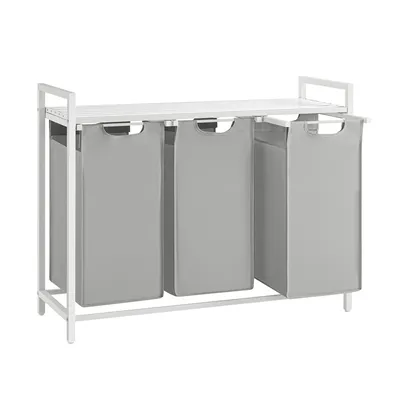 Produktbild von VASAGLE Wäschekorb 3 Fächer, mit Ablage, ausziehbar abnehmbar, 3 x 38 L, Taubengrau