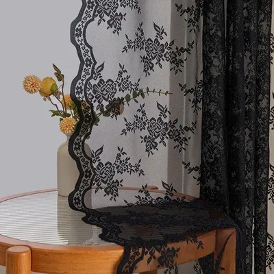 Image de Rideaux transparents en dentelle Unyqoos® avec motif floral, lot de 2, dimensions de chaque rideau : 140 x 245 cm (total 280 cm), en polyester, pour salon et chambre
