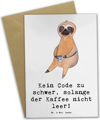 Produktbild von Mr. & Mrs. Panda Grußkarte Code und Kaffee - Weiß - Geschenk, Berufsleben, Berufsgestaltung, einladungskarten, Grußkarten, Klappkarte, Softwareentwickler, Codieren, Beruf