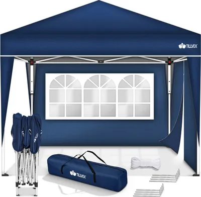 Obrázok produktu pre tillvex altánok 3x3m modrý - s 2 bočnými časťami vodotesný | pop-up rozkladací altánok výškovo nastaviteľný | záhradný stan UV ochrana 50+ | párty stan s taškou na záhradu