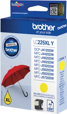 Produktbild von Brother LC-225XLYBP, Gelb, 1200 Seiten, ISO / IEC 24711, Blister