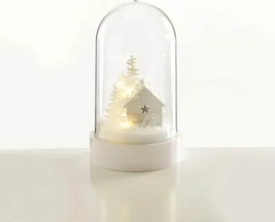 Immagine prodotto di ACA Lighting globo di neve in plastica con casa bianca, 10 MINI WW LED con batteria 3xAA IP20 11X19CM X07101134