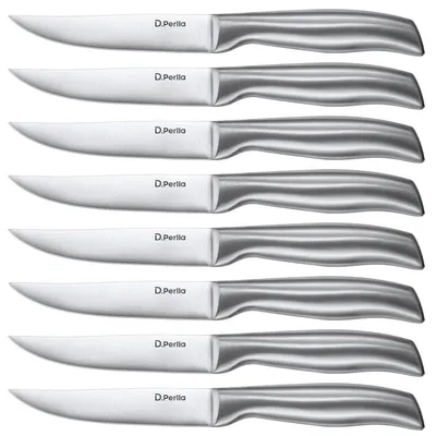 Image de Ensemble de 8 couteaux à steak, très tranchants, lame droite, forgés d'une seule pièce, en acier inoxydable, 23,1 cm