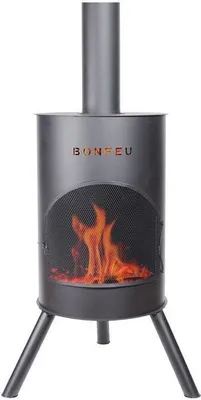 Produktbild von BonFeu BonTon 50 Schwarz - Terrassenofen - Feuerstelle mit Funkenschutz für entspannte Abende  - Feuersäule Outdoor - Terrassenkamin mit Grillrost - Gartenofen aus hochwertigem Cortenstahl - L 50 x B 50 x H 172 cm