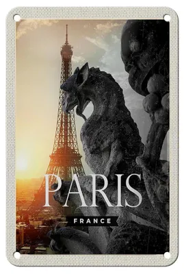 Produktbild von Blechschild Reise 12x18cm Paris Frankreich Eifelturm Drachen Schild