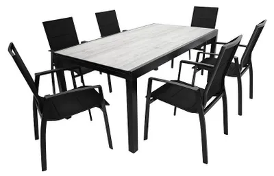 Produktbild von 7-teilige Garnitur 180/240 x 75 x 100 cm Aluminium Glas Kunstgewebe Schwarz Grau
