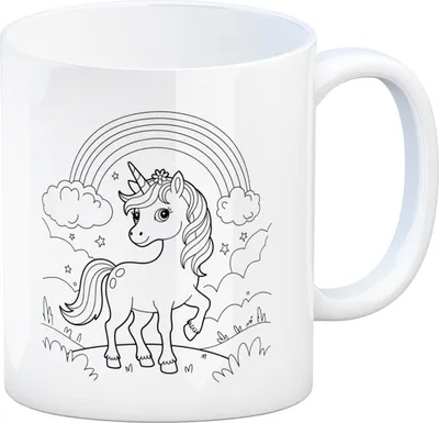 Produktbild von Einhorn und Regenbogen Kaffeebecher zum Ausmalen