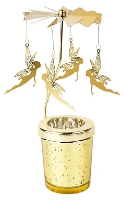 Produktbild von Windlicht Karussell Gold Glas Rotierend Teelichthalter 17 cm Höhe