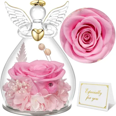 Productafbeelding van Eeuwige roos, engelbeeld in glas, cadeau voor vrouwen, roze