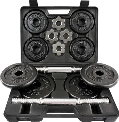 Produktbild von ScSPORTS® Kurzhanteln - 2er Set, 20 kg, mit Koffer, inkl. 8 Gewichte (4 x 2,5kg und 4 x 1,25kg), ⌀ 30/31 mm, Gusseisen, Sternverschlüsse - Kurzhantelset, Hantelset, Kurzhantel, Home Gym, Fitness