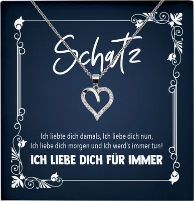 Produktbild von 22Feels Echt Silber Halskette - Frauen Geschenk Schmuck Set Hochzeitstag Valentinstag Ehefrau Freundin Jahrestag - Herz Anhänger, Karte