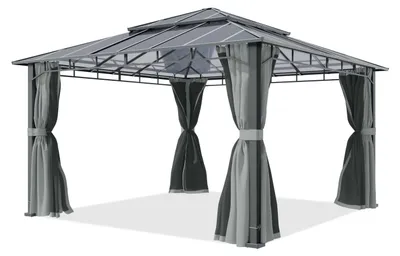 Immagine prodotto di TOOLPORT Gazebo giardino 4x4 m, alluminio, tetto policarbonato ca. 8 mm, grigio - con pannelli laterali e zanzariere