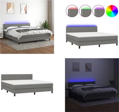 Produktbild von vidaXL Boxspringbett mit Matratze & LED Dunkelgrau 180x200 cm Stoff - Boxspringbett - Boxspringbetten - Bett - Schlafzimmermöbel