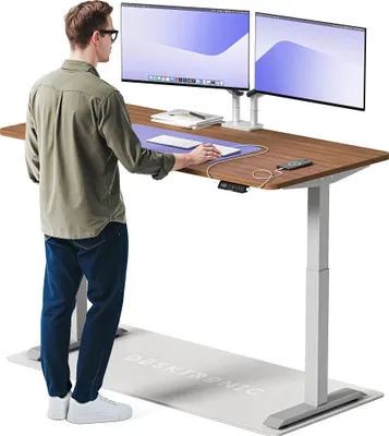 Produktbild von Desktronic HomeOne Elektrisch höhenverstellbarer Schreibtisch 160x80cm Grau/Walnuss mit Memory-Funktion, Anti-Kollisions Technologie, USB-A und USB-C-Ladeanschlüssen
