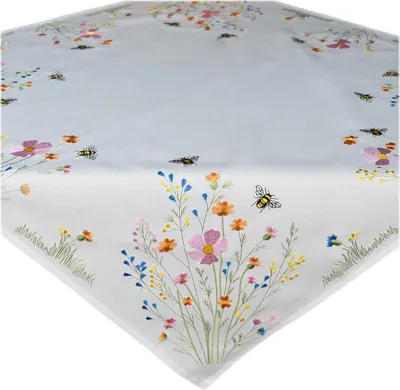 Produktbild von Tischdecke Tischläufer Stickerei Blumen mit Bienen Frühling 85 x 85 cm