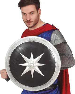 Produktbild von Römer Mittelalter Schild Schwarz Silber Stern Krieger Accessoire Für Karneval Rollenspiel Fasching Märchenhafte Prinzessin Ritterrüstung Fantasy Requisit, Farbe: Schwarz