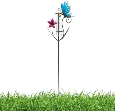 Produktbild von Dekorativer Regenmesser für den Außenbereich mit Schmetterlingsblumen-Design