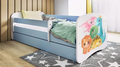 Produktbild von Kinderbett Jugendbett Dino 70x140, 80x160, 80x180 cm - Komplettset mit Schublade & Rausfallschutz