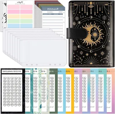 Productafbeelding van Budgetplanner Set - Geld Zaken - Geld Besparen - Met Spaaruitdagingen - A6 Formaat - Zwart