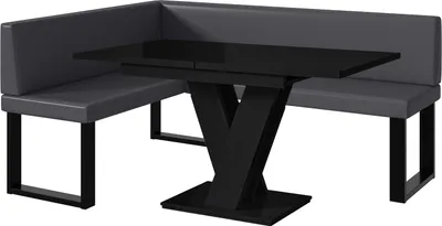 Produktbild von MEBLINI Eckbank für Esszimmer mit ausziehbarem Tisch  - Küchenbank - Essecke - Sitzecke Küche - TONI - U-Beine 128x168x87cm Links - Grau Kunstleder/M Schwarz Hochgl.