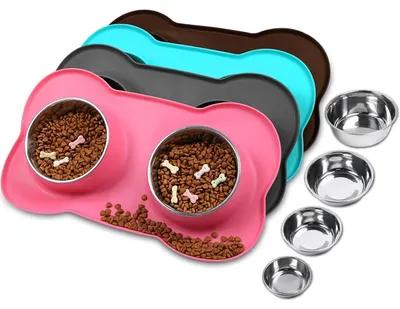 Immagine prodotto di Ciotola per cani Splashfree, doppia ciotola con tappetino in silicone, taglia XL, rosa, 1310 ml