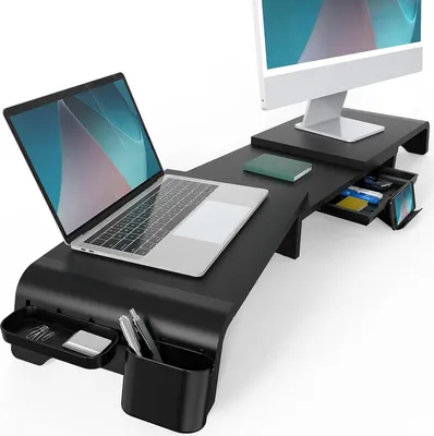 Monitorständer für 2 Monitore, 3 Ablagen, 107 cm, schwarz